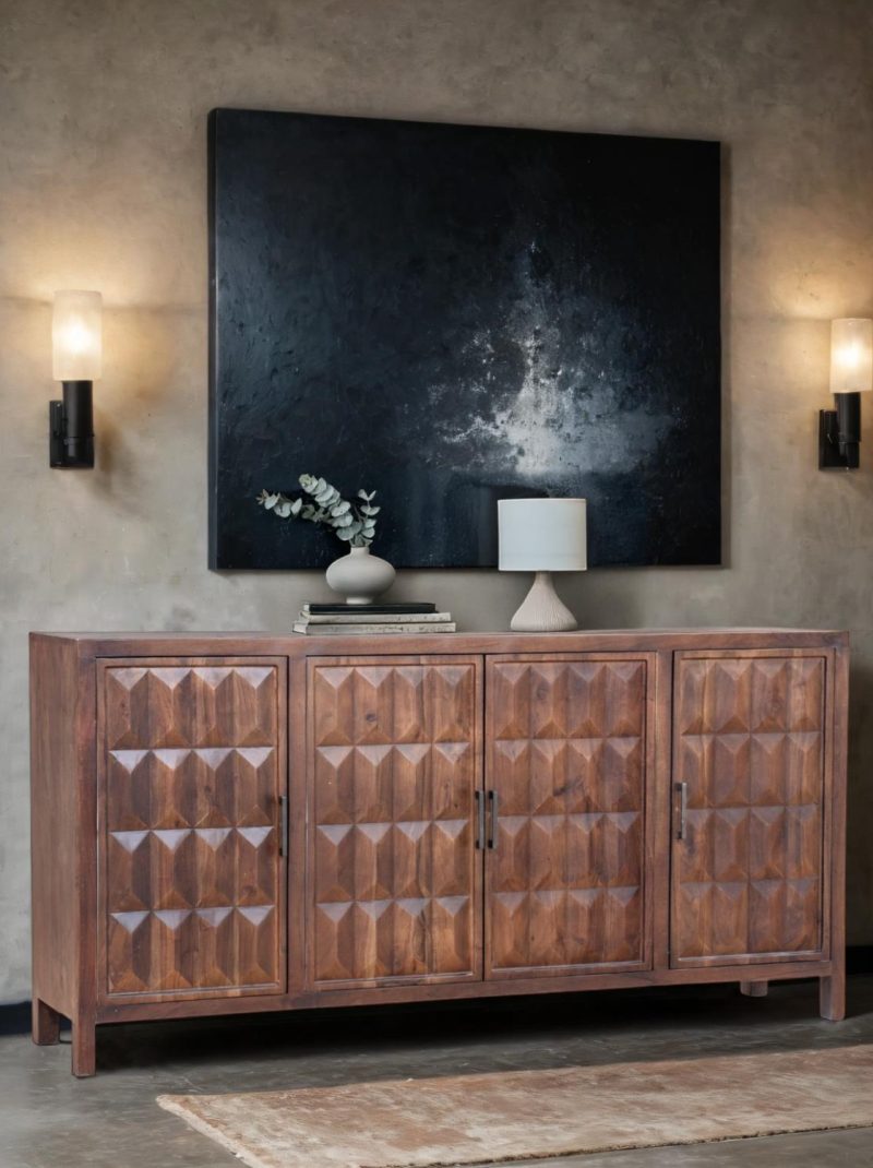 Kraft Creations Solid Wood Natural Finish Cabinet | Living Room Furniture | Bedroom Storage | Modern Furniture