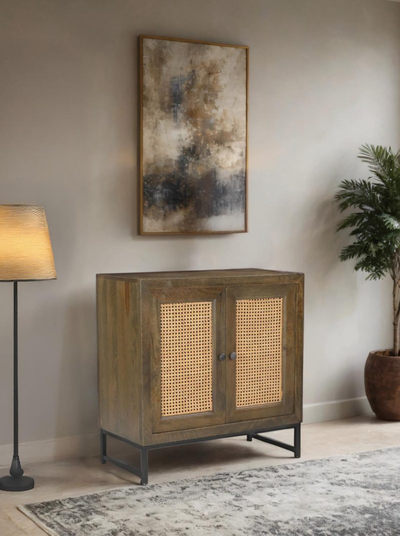 Kraft Creations Solid Wood Cabinet with Rattan Work | Living Room Furniture | Bedroom Storage | Modern Furniture