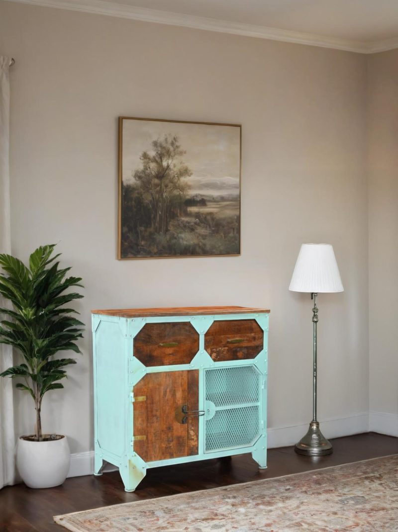 Kraft Creations Solid Wood with Iron Cabinet | Living Room Furniture | Bedroom Storage | Modern Furniture