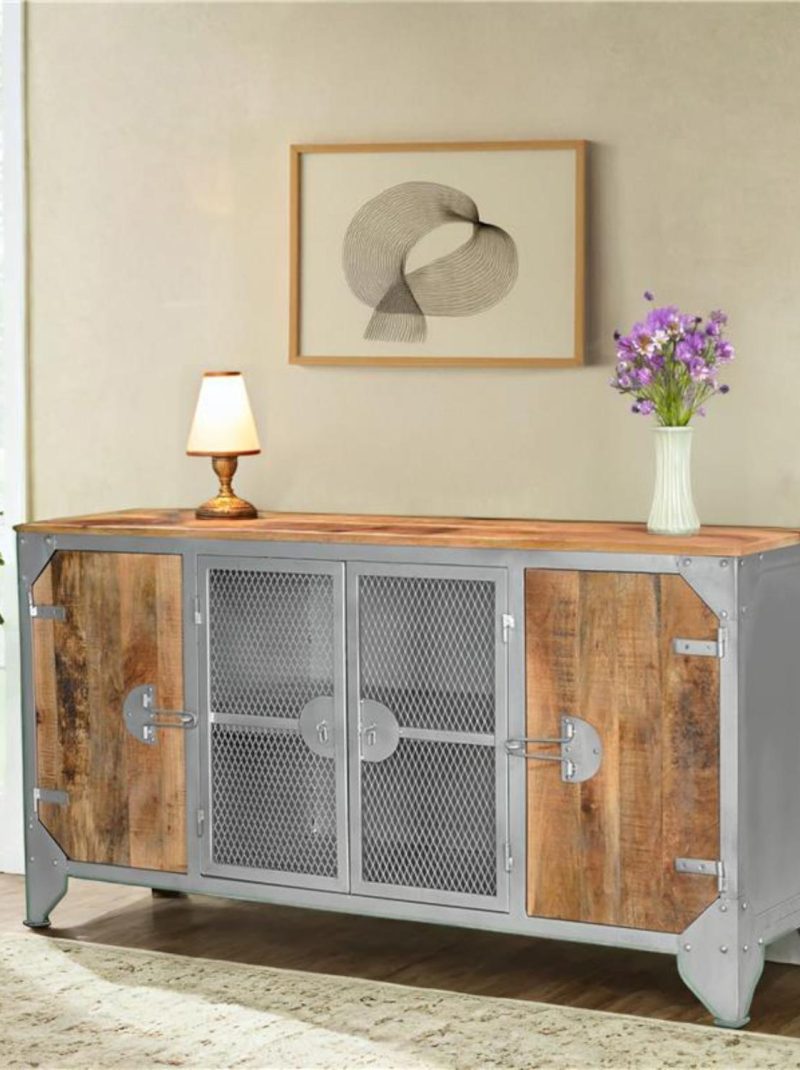 Kraft Creations Solid Wood with Iron Cabinet | Living Room Furniture | Bedroom Storage | Modern Furniture