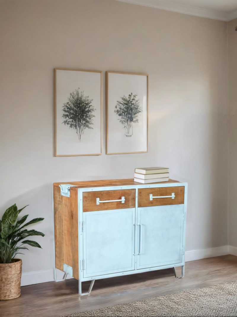 Kraft Creations Solid Wood with Iron Cabinet | Living Room Furniture | Bedroom Storage | Modern Furniture