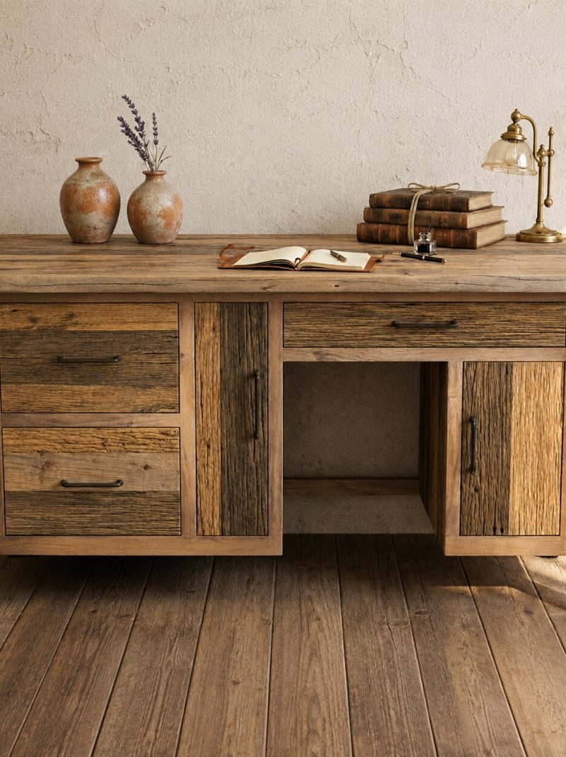 Rustic Solid Wood Executive Desk | Handmade Reclaimed Wood Office Desk | Farmhouse Writing & Workstation Table