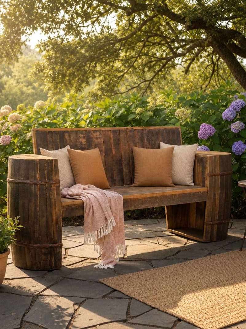 Handcrafted Rustic Solid Wood Outdoor Bench | Reclaimed Barn Wood Garden Bench | Vintage Farmhouse Furniture from Jodhpur India