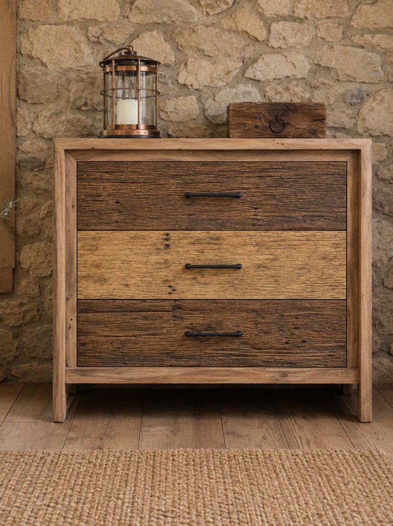 Rustic Reclaimed Solid Wood Cabinet | Handcrafted Farmhouse Storage Cabinet | Vintage Wooden Chest of Drawers from Jodhpur India