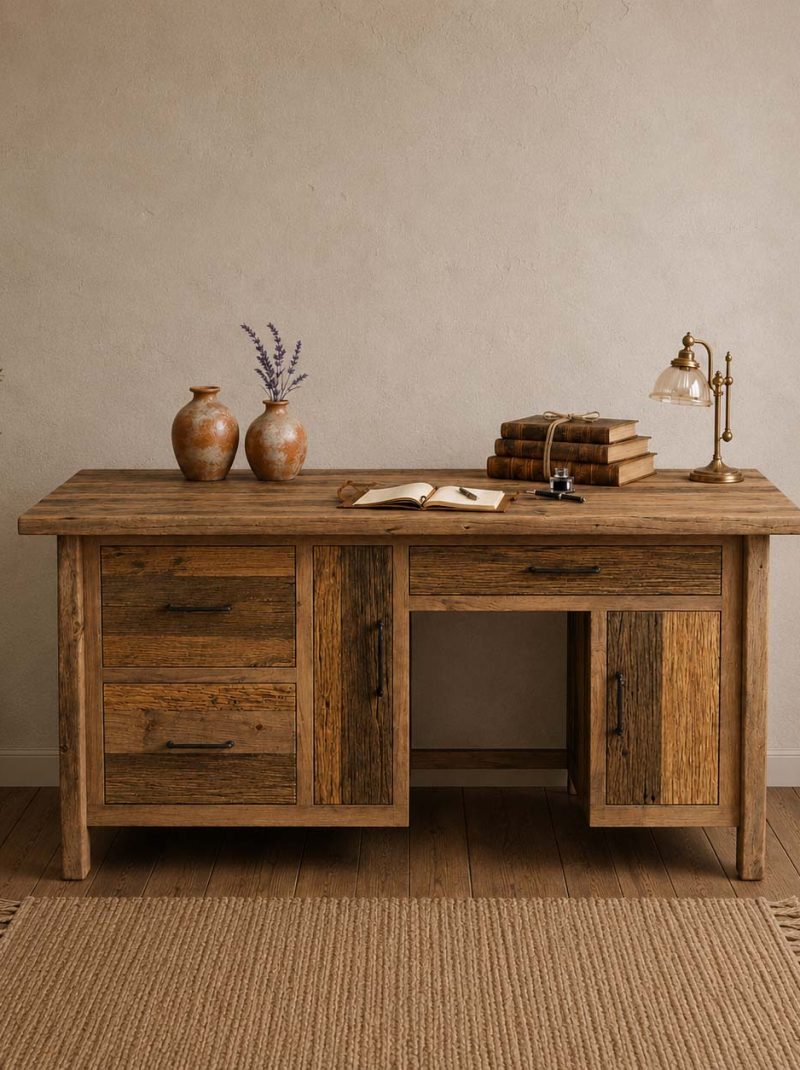 Rustic Solid Wood Executive Desk | Handmade Reclaimed Wood Office Desk | Farmhouse Writing & Workstation Table