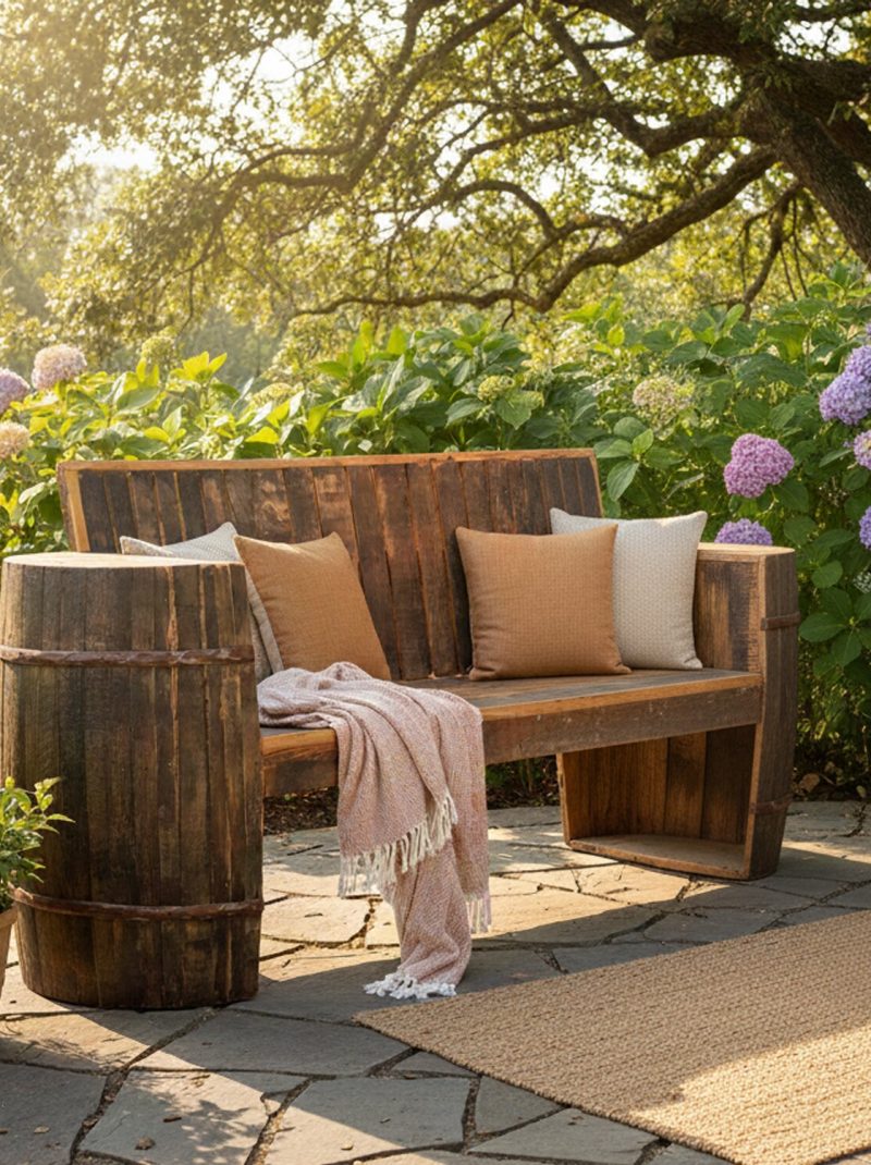 Handcrafted Rustic Solid Wood Outdoor Bench | Reclaimed Barn Wood Garden Bench | Vintage Farmhouse Furniture from Jodhpur India