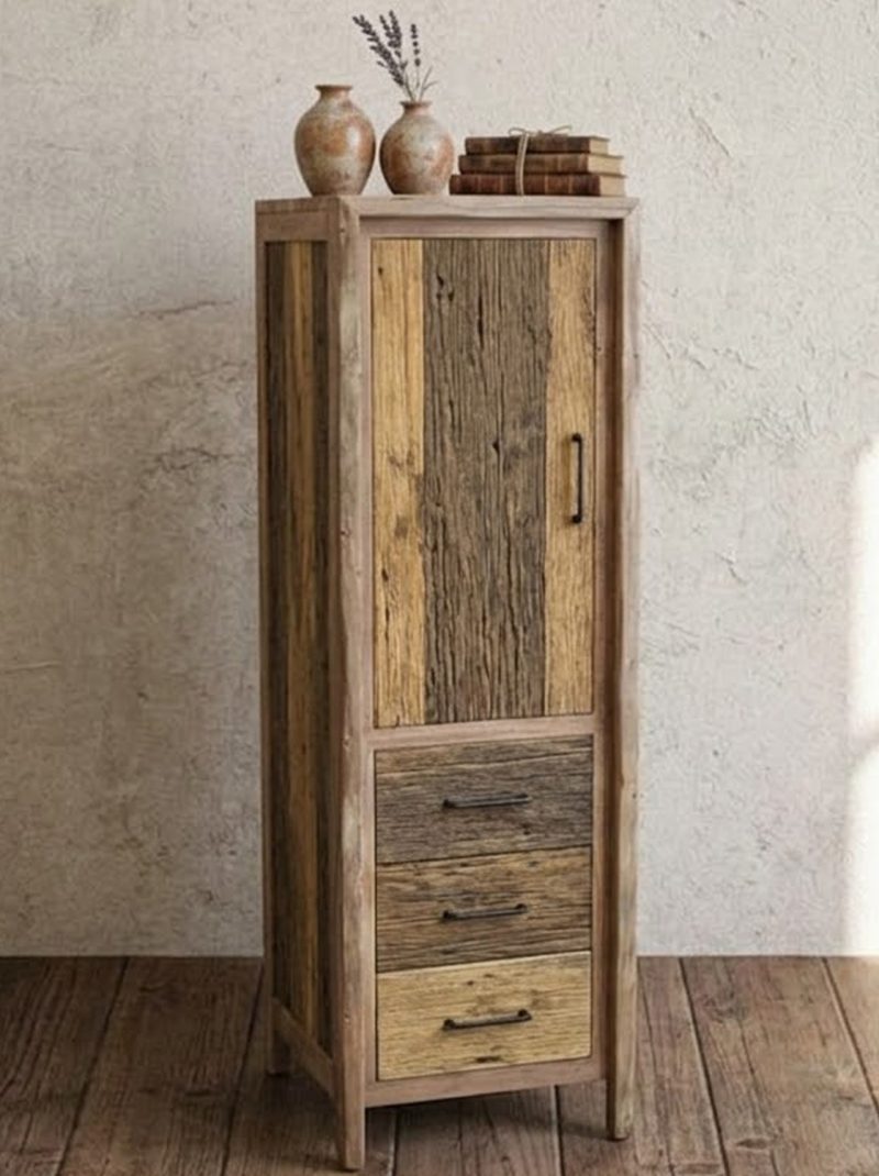 Handcrafted Rustic Reclaimed Solid Wood Cabinet | Vintage Farmhouse Storage Cabinet | Barn Wood Furniture from Jodhpur India