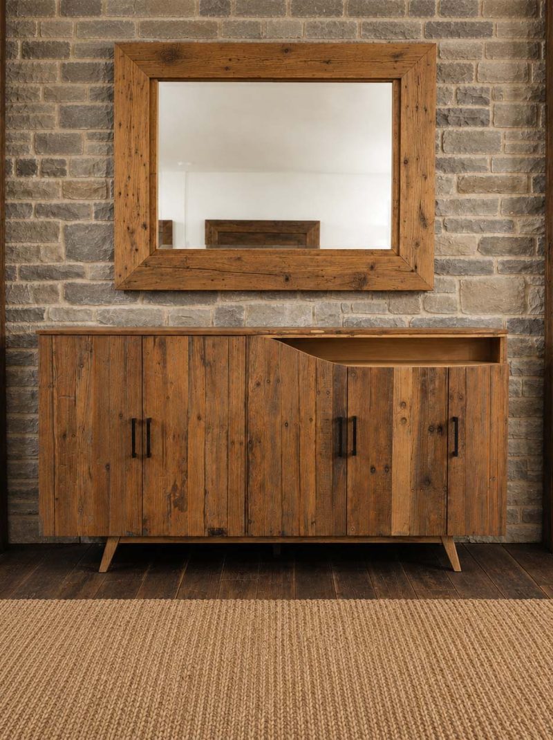Rustic Reclaimed Wood Sideboard Cabinet | Handcrafted Farmhouse Buffet Console | Solid Wood Storage Cabinet