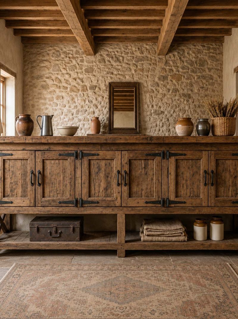 Rustic Reclaimed Wood Kitchen Sideboard | Farmhouse Buffet Storage Cabinet | Handcrafted Wooden Console