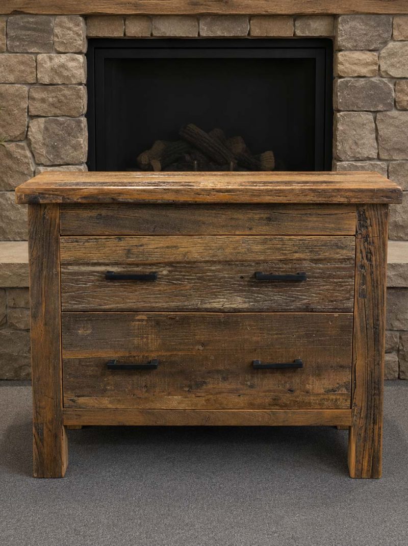 Rustic Reclaimed Wood Nightstand | Handmade Farmhouse Bedside Table with 2 Drawers | Solid Wood Bedroom Cabinet