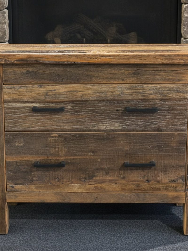 Rustic Reclaimed Wood Nightstand | Handmade Farmhouse Bedside Table with 2 Drawers | Solid Wood Bedroom Cabinet