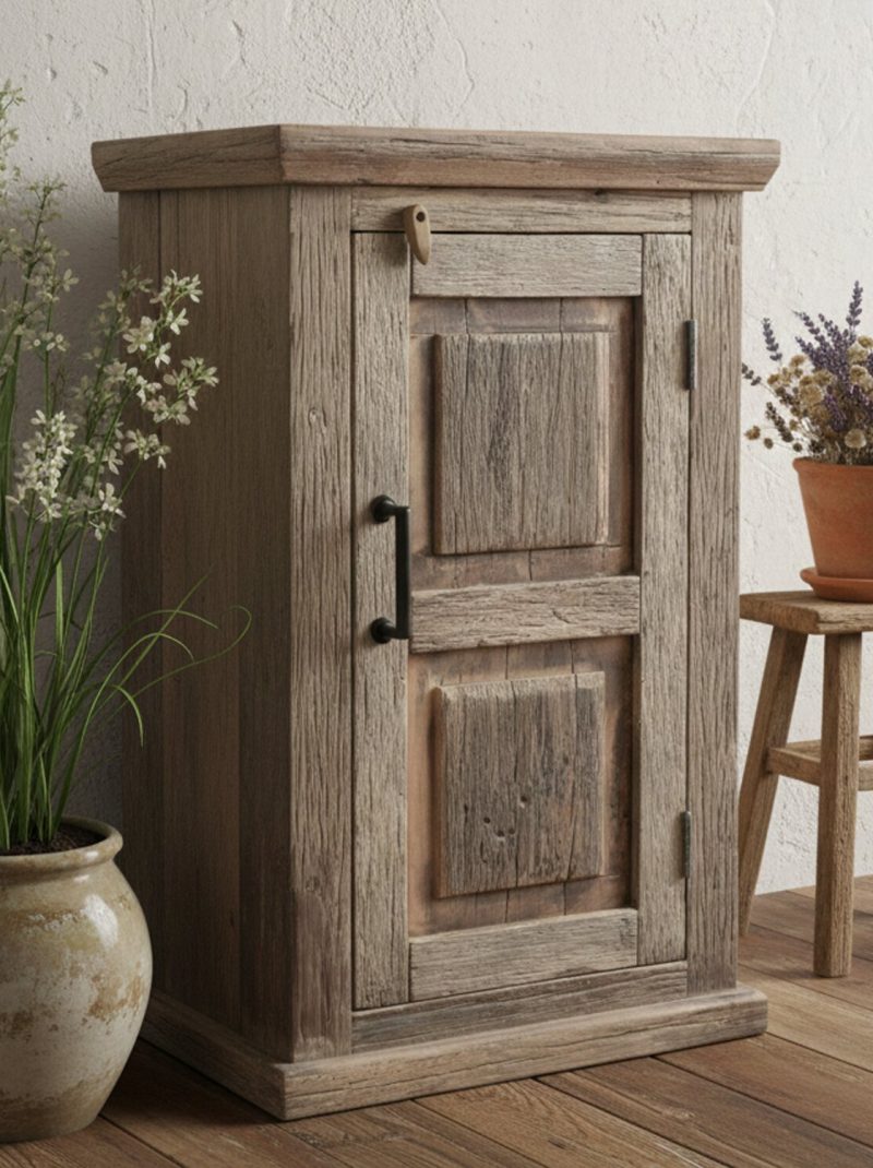 Rustic Solid Wood Bedside Cabinet | Handmade Farmhouse Nightstand with Door Storage | Reclaimed Wood Accent Cabinet