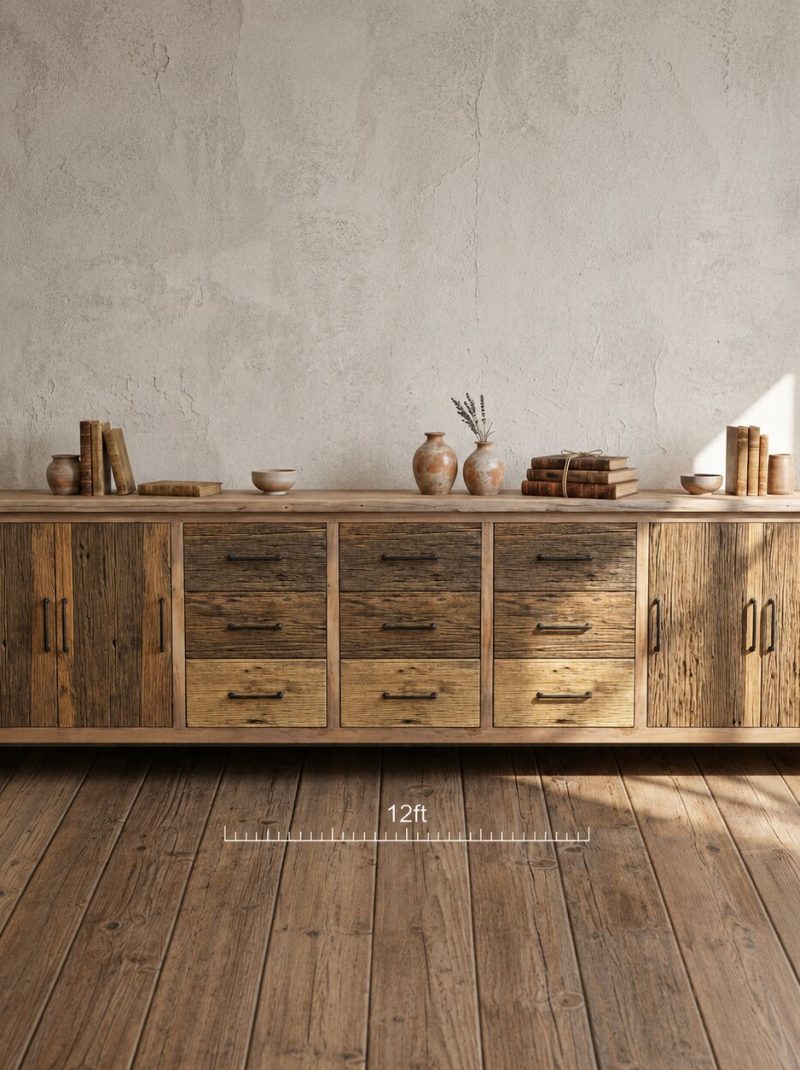Extra Large Rustic Reclaimed Solid Wood Sideboard Cabinet | Handcrafted Farmhouse Storage Console | Vintage Barn Wood Furniture from Jodhpur India