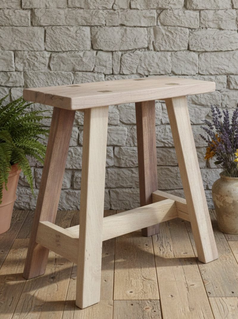 Minimalist Solid Wood Stool | Handmade Scandinavian Farmhouse Accent Stool | Natural Wooden Bench Seat