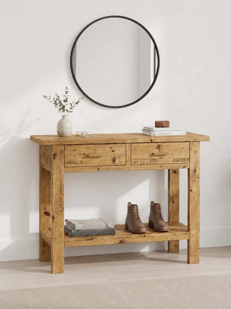 Rustic Solid Wood Entryway Console Table with Drawers and Shelf | Handmade Farmhouse Hallway Table | Wooden Storage