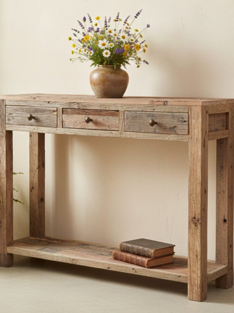 Rustic Reclaimed Wood Console Table with Drawers | Handmade Farmhouse Entryway Table | Solid Wood Hallway Console
