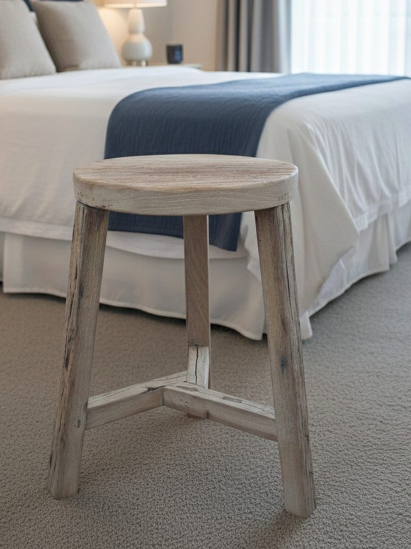 Handcrafted Round Wooden Stool | Minimalist Solid Wood Accent Stool | Scandinavian Farmhouse Seating