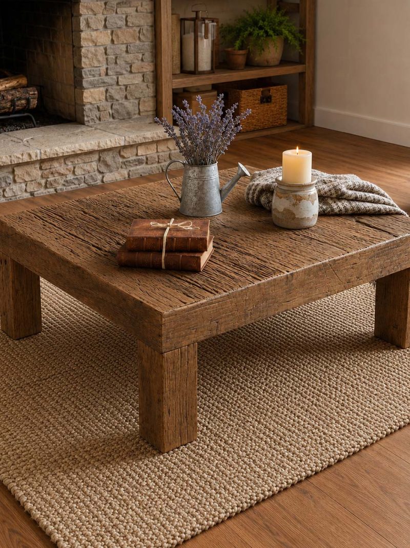 Rustic Reclaimed Solid Wood Coffee Table | Handcrafted Farmhouse Center Table | Vintage Barn Wood Furniture from Jodhpur India