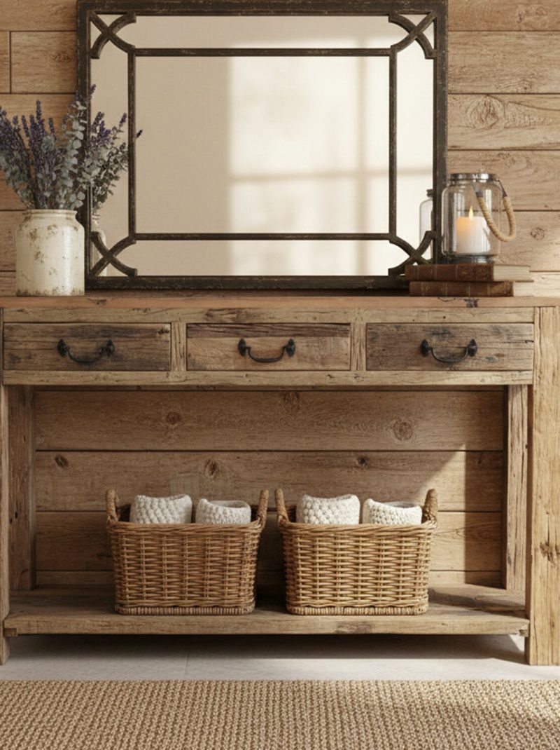 Rustic Farmhouse Console Table | Handmade Reclaimed Wood Entryway Table | Solid Wood Sofa & Hallway Console