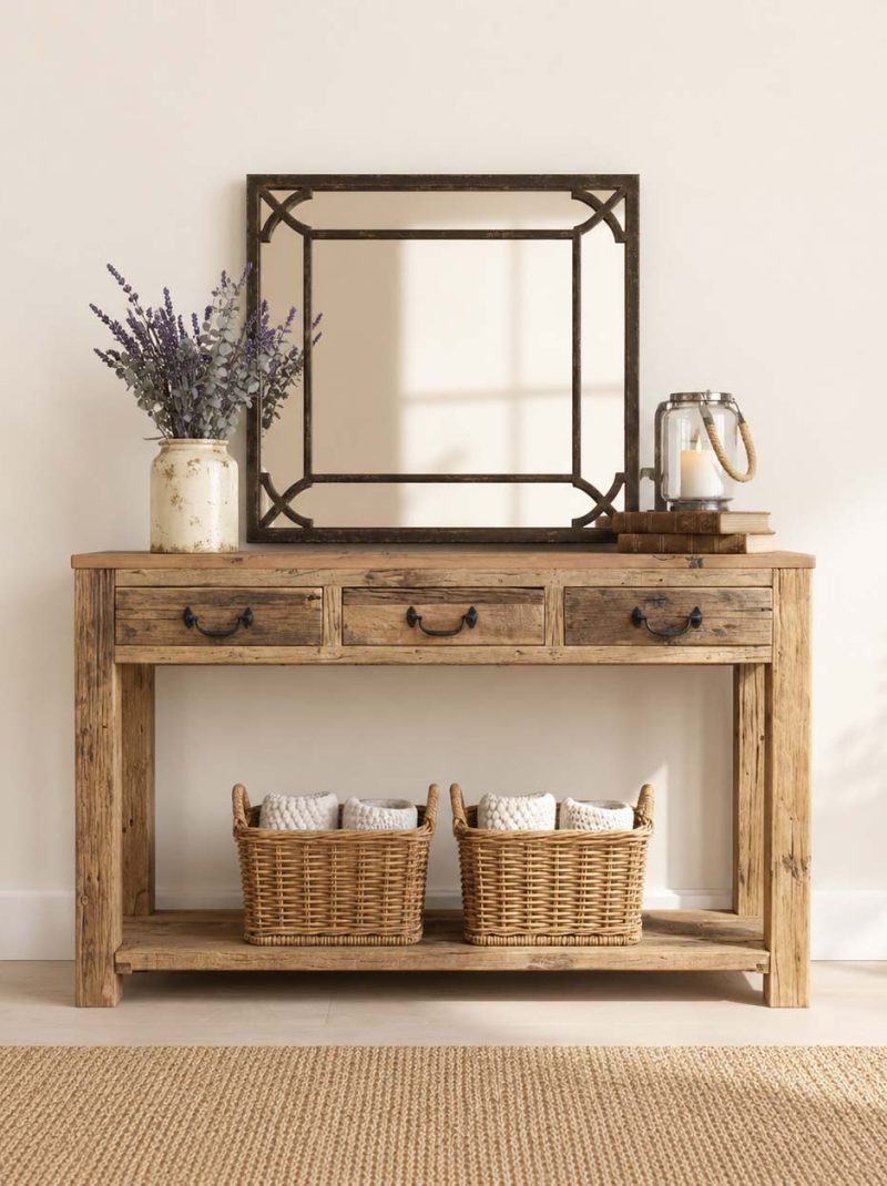 Rustic Farmhouse Console Table | Handmade Reclaimed Wood Entryway Table | Solid Wood Hallway Console