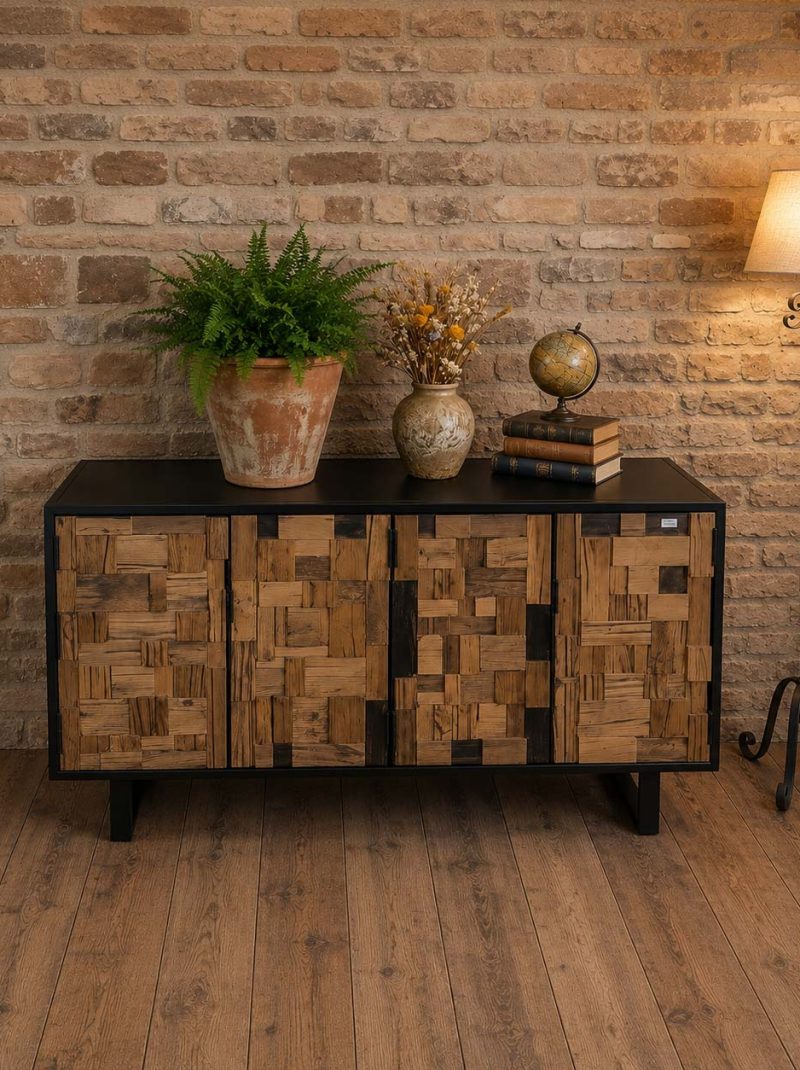 Rustic Reclaimed Solid Wood Sideboard Cabinet | Handcrafted Industrial Farmhouse Storage Console | Vintage Barn Wood Furniture from Jodhpur India