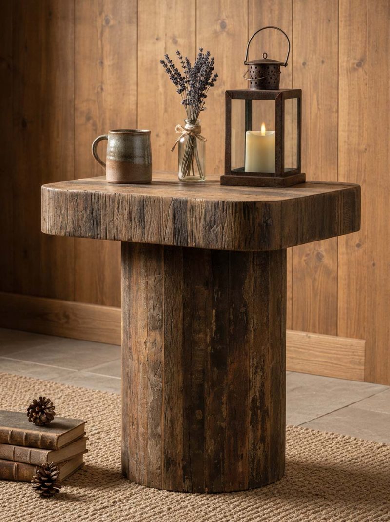 Rustic Reclaimed Solid Wood Side Table | Handcrafted Farmhouse Accent Table | Vintage Barn Wood Furniture from Jodhpur India